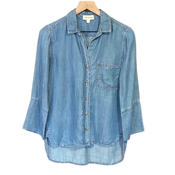 Cloth & Stone Tencel 3/4 Sleeve Button Down Tunic Top  XS - Picture 1 of 9